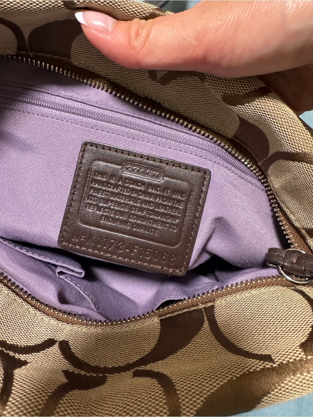 Coach Brown Signature Canvas Shoulder Bag with Dark Brown Strap - Picture 6 of 8